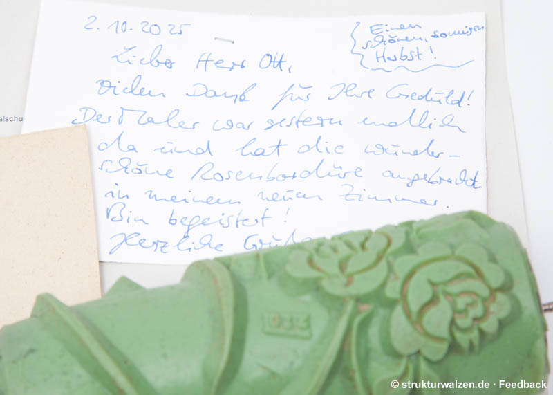 Kundenmeindung handgeschrieben zur Rosenbordüre aus Regensburg