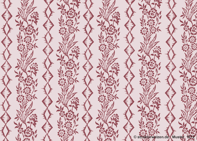 Musterwalze No. 1672 mit Rautenkette Zickzack-Bord&uuml;re und G&auml;nsebl&uuml;mchen als Bl&uuml;tenranke